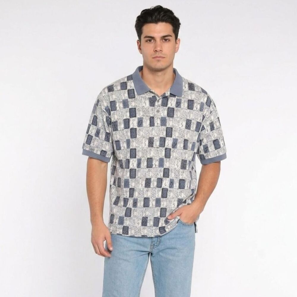 VTG 90s Cotton Republic All Over Print Golf Polo Shirt‎ XXL